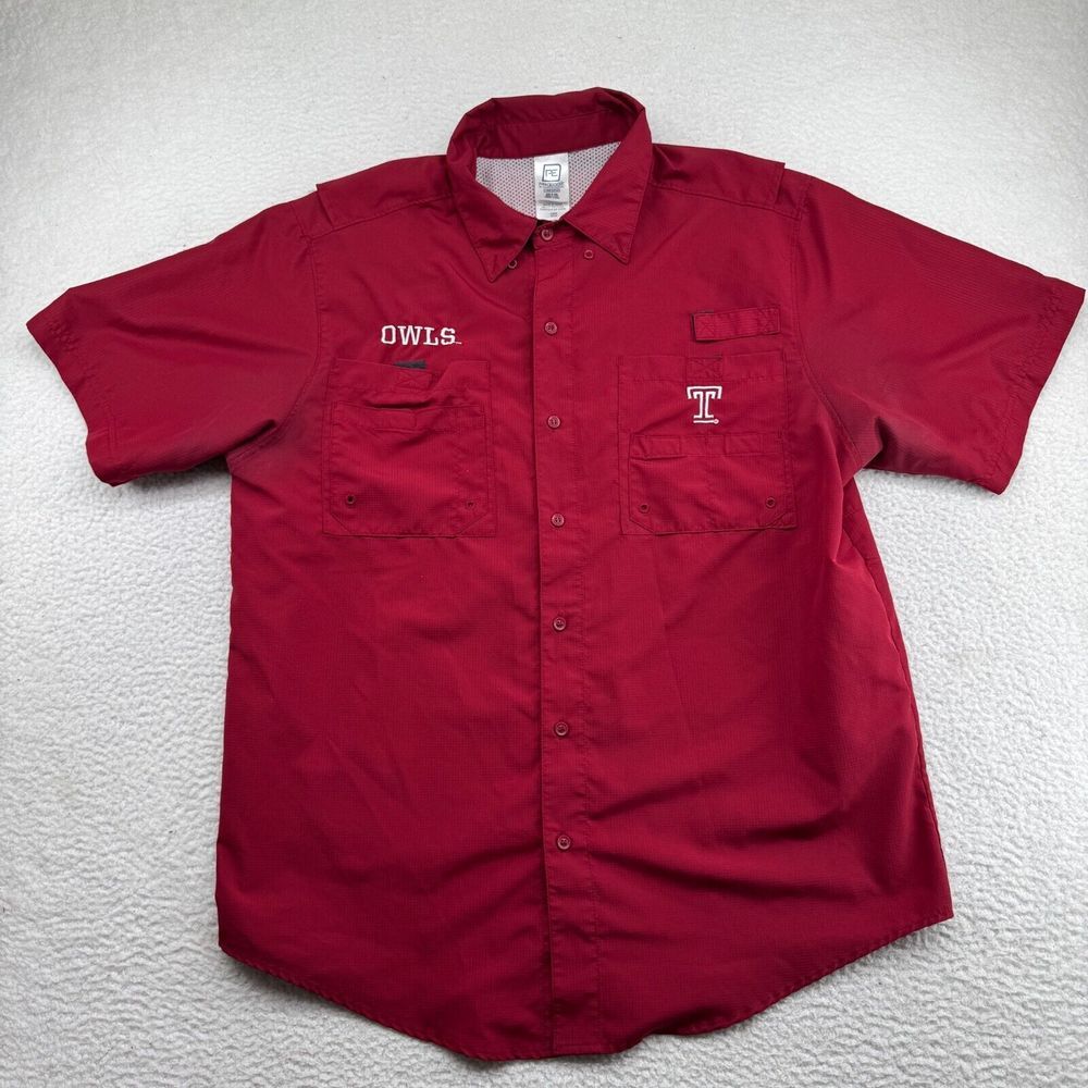 Proedge Temple Owls Fishing Shirt Mens Large Red Short Sleeve Vented Lightweight